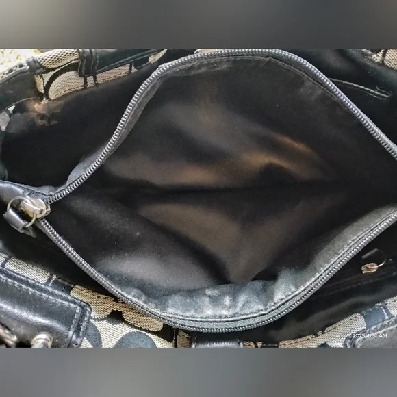 Coach Black and Tan Turn Lock Signature Tote Bag(12"W 8"H)Without Shoulder Strap - Picture 3 of 5